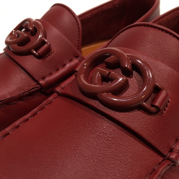 GUCCI INTERLOCKING G DRIVING MOCCASINS -RED CALF LEATHER -MEN’S US 9 -NEW - Picture 8 of 11